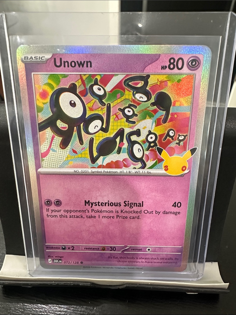 Pokemon 30th Anniversary Unown Holographic Trading Card - Pink